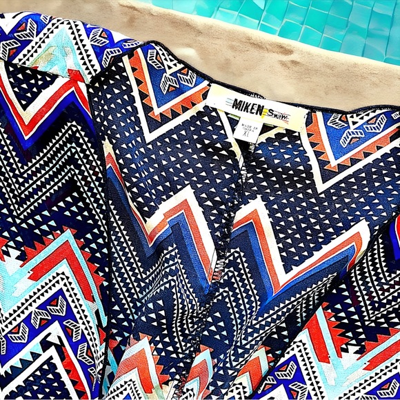 Miken Womens Chevron-Print Chiffon Dress Swim Cover-Up (XL) - Picture 4 of 5